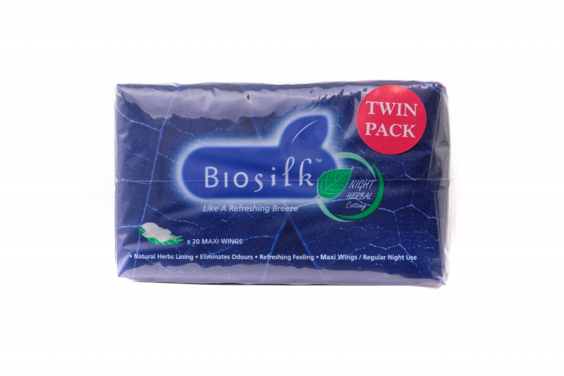 Biosilk Herbal Maxi Nightuse Twin Pack Sanitary Pad 290mm 20'sx2