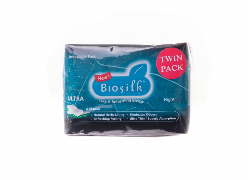 Biosilk Herbal Ultra Nightuse Twin Pack Sanitary Pad 290mm 18’sx2