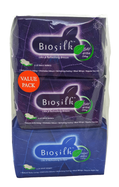 Biosilk Herbal Maxi Value Sanitary Pad 240mm+240mm+290mm 20\'s+20\'s+20\'s