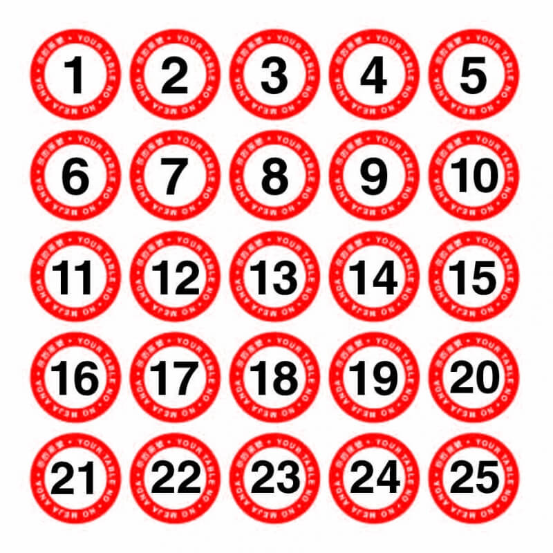 Set of 25 Restaurant Cafe Table Number Sticker Your Table Number / No ...