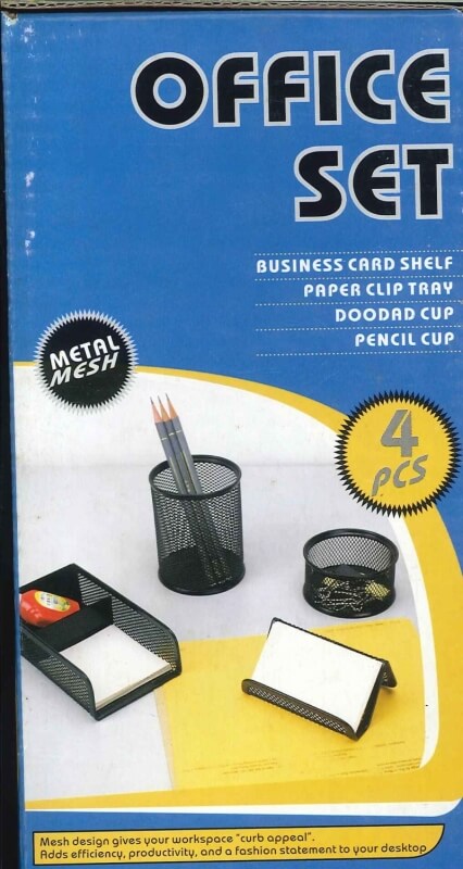 OFFICE SET 4 PCS -BUSINESS CARD SHELF -PAPER CLIP TRAY -DOODARD CUP -PENCIL CUP