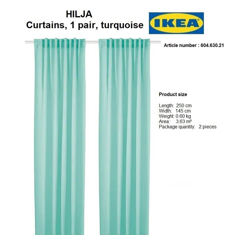 Original IKEA HILJA Curtain 1 Pair – Langsir Turquoise Color (GREEN) – Blinds Langsir Sepasang - 145 x 250 cm
