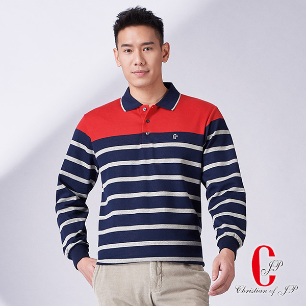 (jyipin)[Christian] vitality jump color horizontal stripes POLO shirt _ red gray strip (PW785-58)