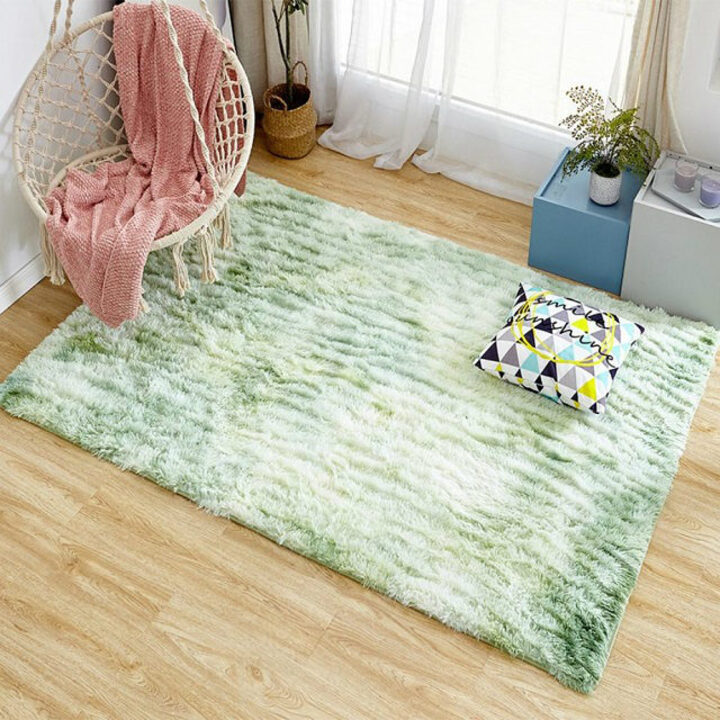 北歐長絨毛地毯120*160cm 加厚染色地墊 淺草綠
