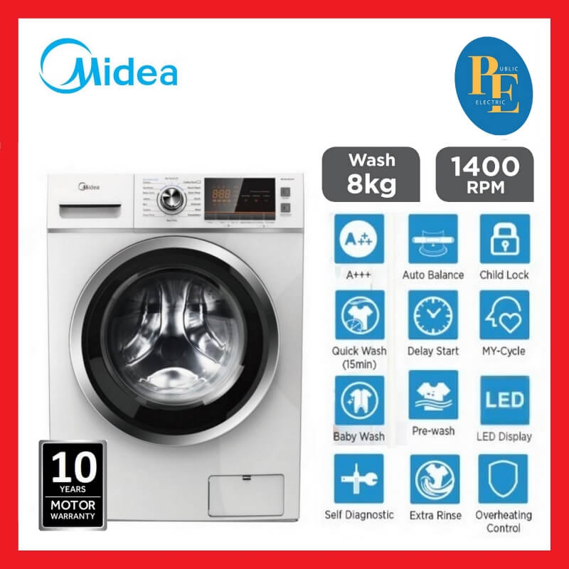 Midea 8.0kg Front Load Washer Washing Machine - MFL80-S1401C