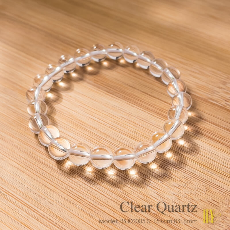 [H & Y] 8mm Natural Brazilian Clear Quartz Bracelet
