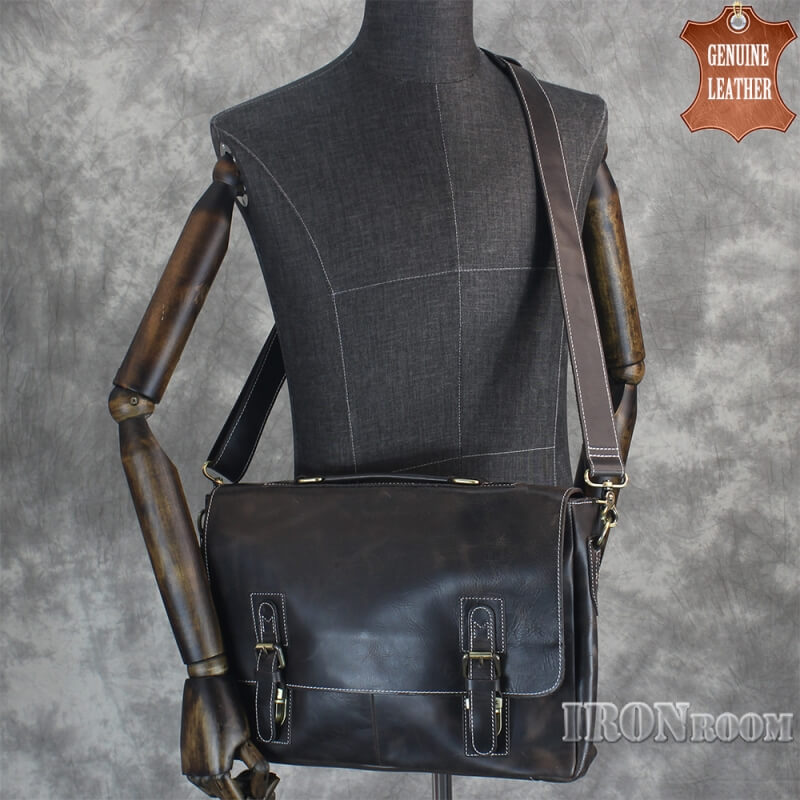 IRONROOM Men Leather Laptop Messenger Bag Briefcase B05-3046