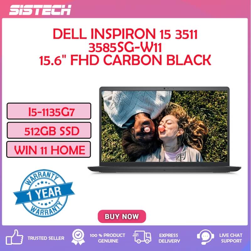 Dell Inspiron 15 3511 3585SG-W11 15.6" FHD Carbon Black ( I5-1135G7, 8GB, 512GB SSD, Intel, W11, HS )