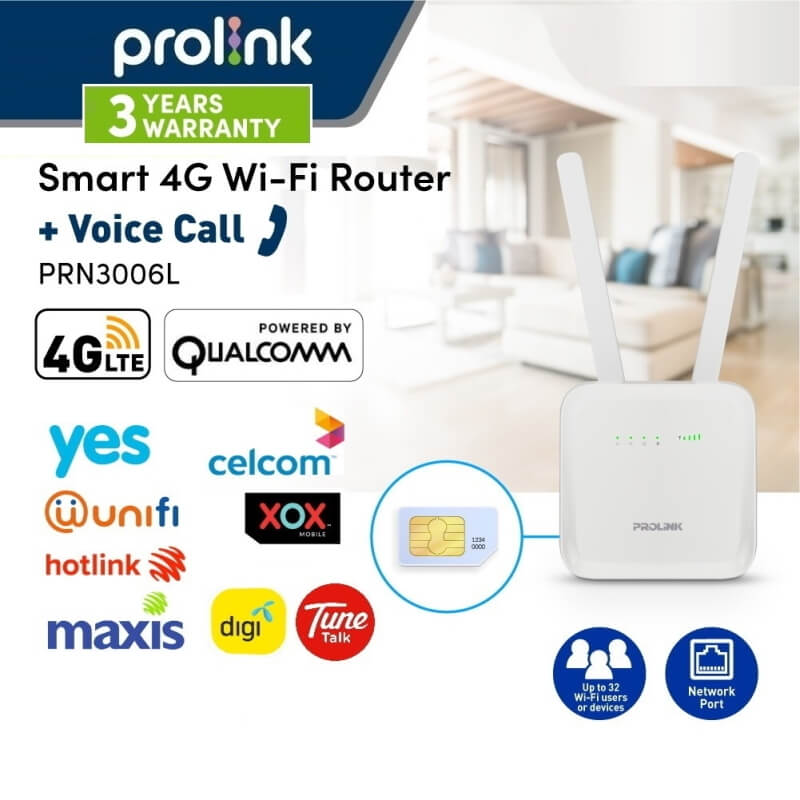 Prolink 4G LTE Unlimited Hotspot WiFi Router with Voice VoLTE/ LAN Port PRN3006L (Maxis, DiGi, Celcom, YES, Unifi)