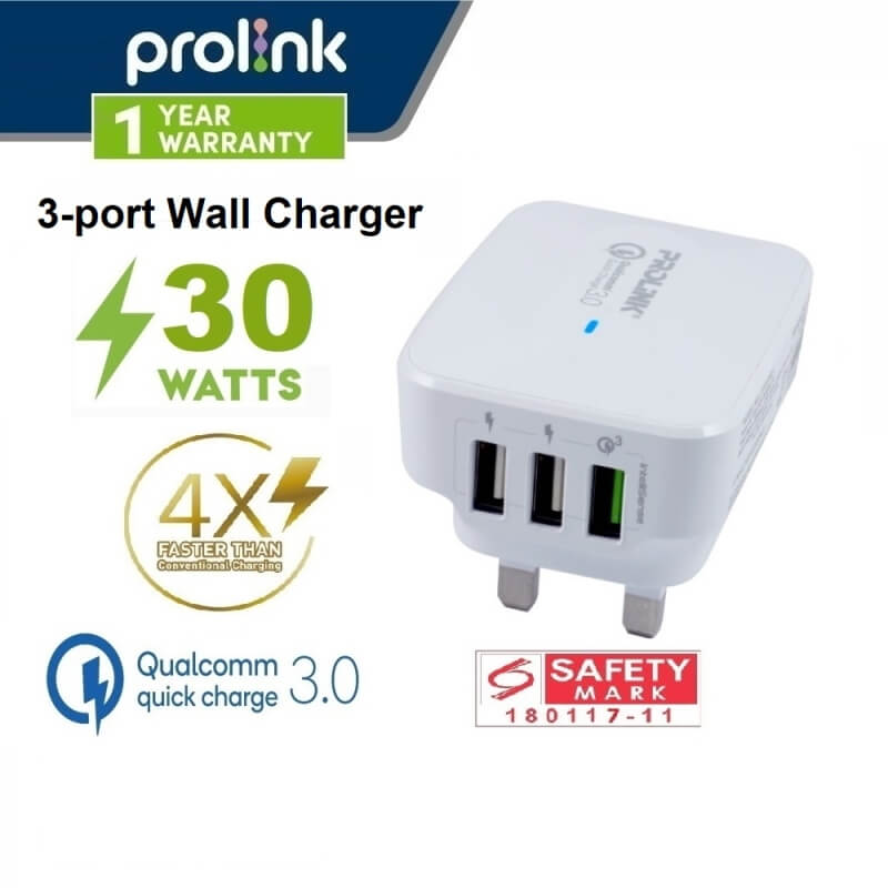 PROLiNK 3-Port USB Qualcomm Quick Charge 3.0 Travel Charger Fast