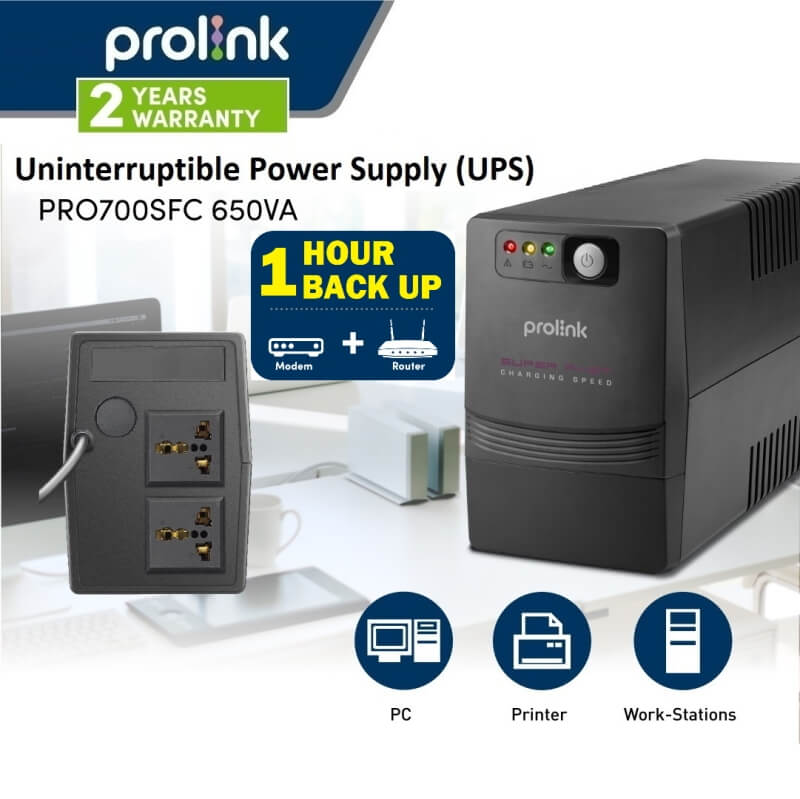 PROLiNK 650VA UPS Power Bank with AVR / Power Backup for Computer / Modem / Router / Network Equipment / CCTV PRO700SFC