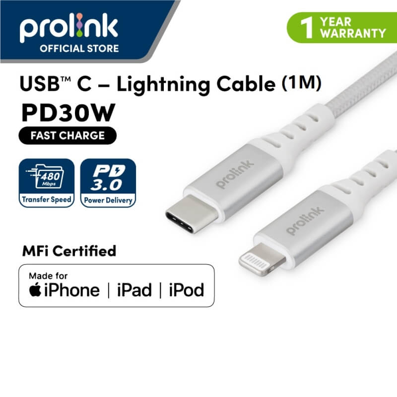 [ Apple C94 MFi Certified ] Prolink iPhone Charger Cable USB-C To Lightning PD Fast Charging iPhone 12/11/XS/X 8/SE (1M)