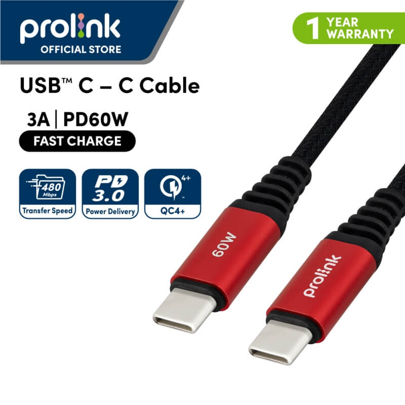 Prolink 60W USB-C to USB-C Fast Charging Cable Support PD3.0 QC4.0 Huawei Samsung OPPO VOOC, Macbook Air iPad Pro 2020