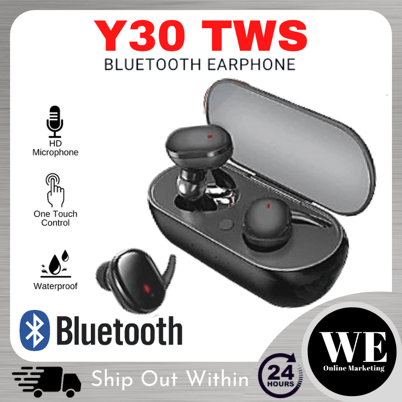 (Ready Stock) Y30 TWS Bluetooth Earphone - Wireless Stereo Earbud Earfon Handsfree Headset Earpiece Hifi Sport Super Bass with Mic Waterproof Water Resistant In-Ear Android