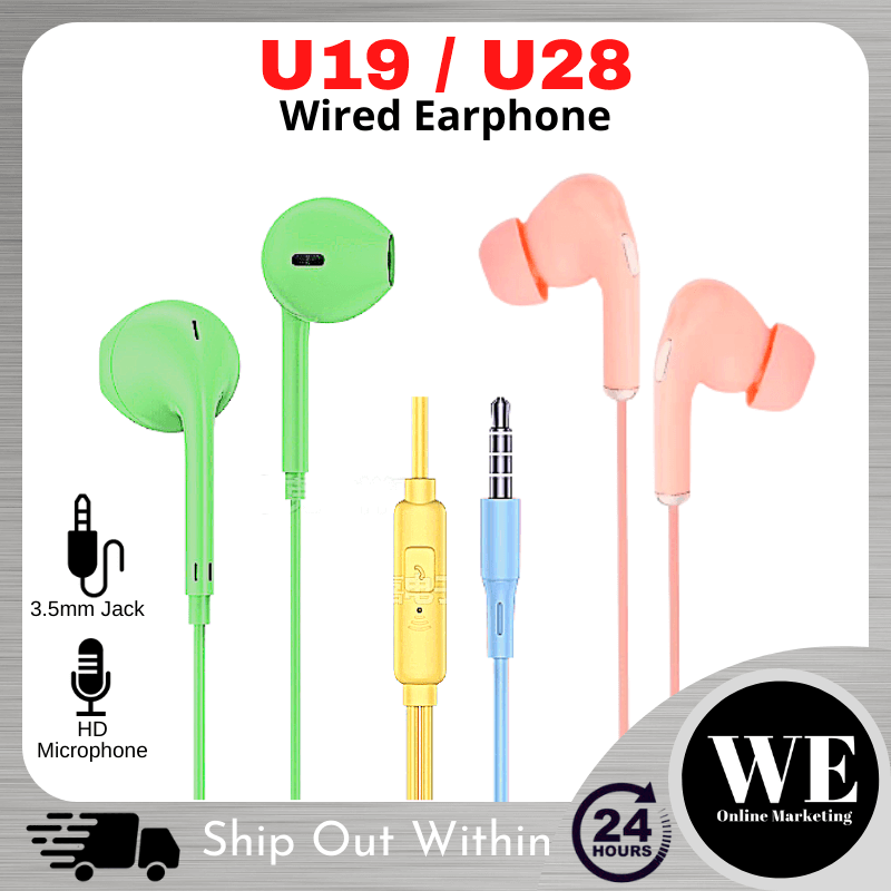 (Ready Stock) Macaron Wired Earphone u19 / U28 - Twins In-Ear 3.5mm Jack Wired Earbud Microphone Colourful Handsfree Stereo