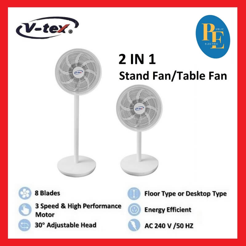 V-Tex 12\'+String.fromCharCode(34)+\' 2-In-1 Stand Fan / Table Fan - VT-SF12