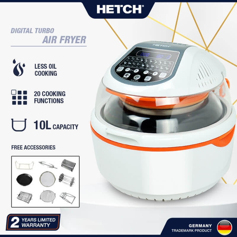 HETCH Digital Turbo Air Fryer DAF-1720-HC [1400W / 10L / 20 Cooking Functions] (FREE 9 Accessories)