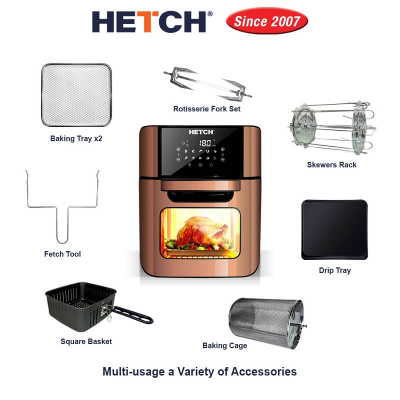 HETCH Pro12 Air Fryer Oven AFO-1726-HC [12L/1800W/10 Programs/8 Accessories/Easy Cleaning Chamber]