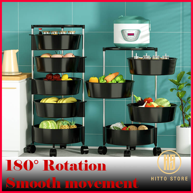 Hitto Rotating 180° Kitchen multilvel 5 level Shelf moveable storage rack with wheels KA480