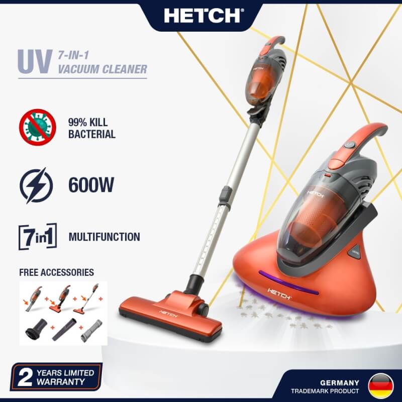 HETCH UV Vacuum Cleaner Dust Mite Killer- 4 in 1 Multi-function (FREE Crevice Nozzle & Round Brush)