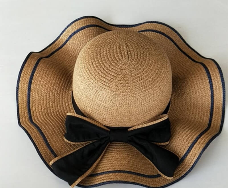 Big Wave Ribbon Outdoor Sun Beach Hat (Khaki)