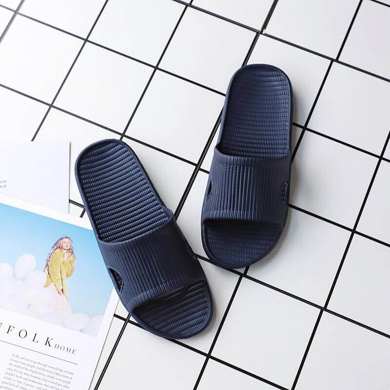 Men plain sandals and slippers indoor and outdoor plastic slippers plain slippers (Dark Blue)