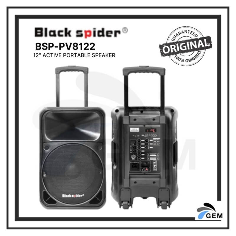 BLACK SPIDER 12'' WATERPROOF PORTABLE SPEAKER (BSP-PV8122)