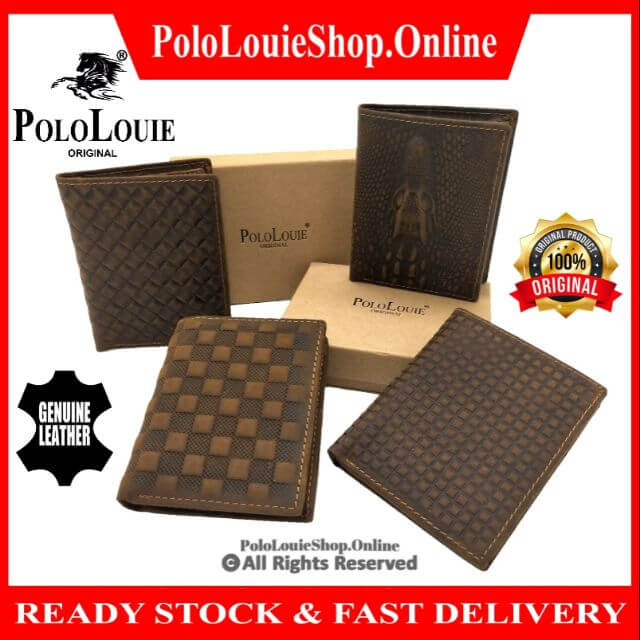 [BEST QUALITY] Original Polo Louie Luxury Cow Leather Men Wallet Vertical Vintage Bifold Short Purse