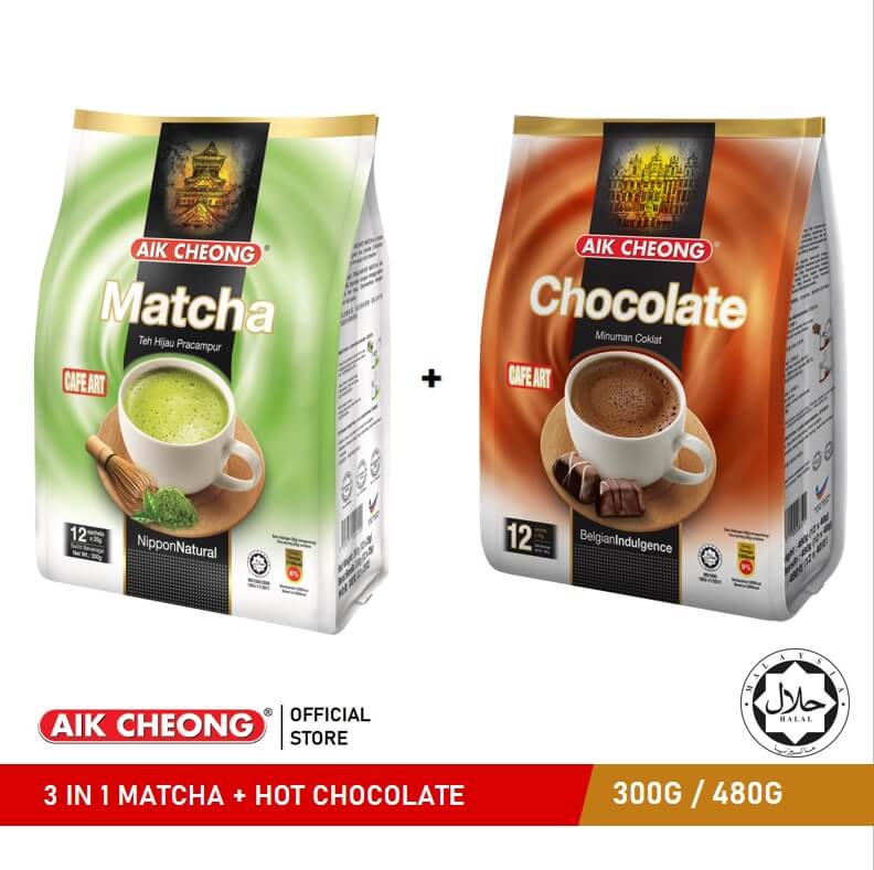 AIK CHEONG Cafe Art Matcha 300g + Hot Chocolate 480g