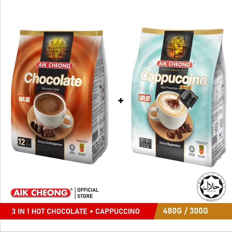 Aik Cheong Cafe Art Hot Chocolate 480g + Aik Cheong Cappuccino 300g