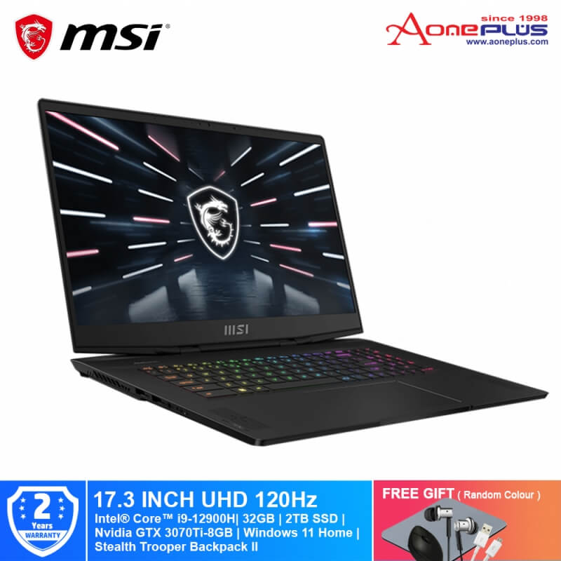 MSI Stealth GS77 12UGS-222MY Gaming Laptop Core Black 9S7-17P112-222| i9-12900HX| 2TB SSD| 16GBx2| Nvidia RTX 3070Ti-8GB| 17.3-Inch UHD| Win11 + Free Premium Gift