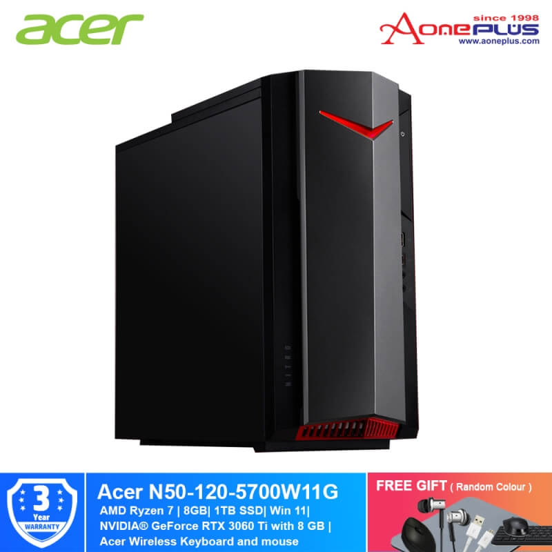 Acer N50-120-5700W11G Gaming Desktop DG.E2JSM.007 | Black Red | AMD Ryzen 7 5700G | 8GB Ram| 1TB SSD | NVIDIA® GeForce RTX 3060 Ti with 8 GB | Window 11