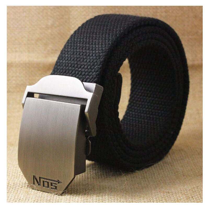 Male tactical belt Top quality 4 mm thick 3.8 cm wide casual canvas Automatic buckle Belt (Black)