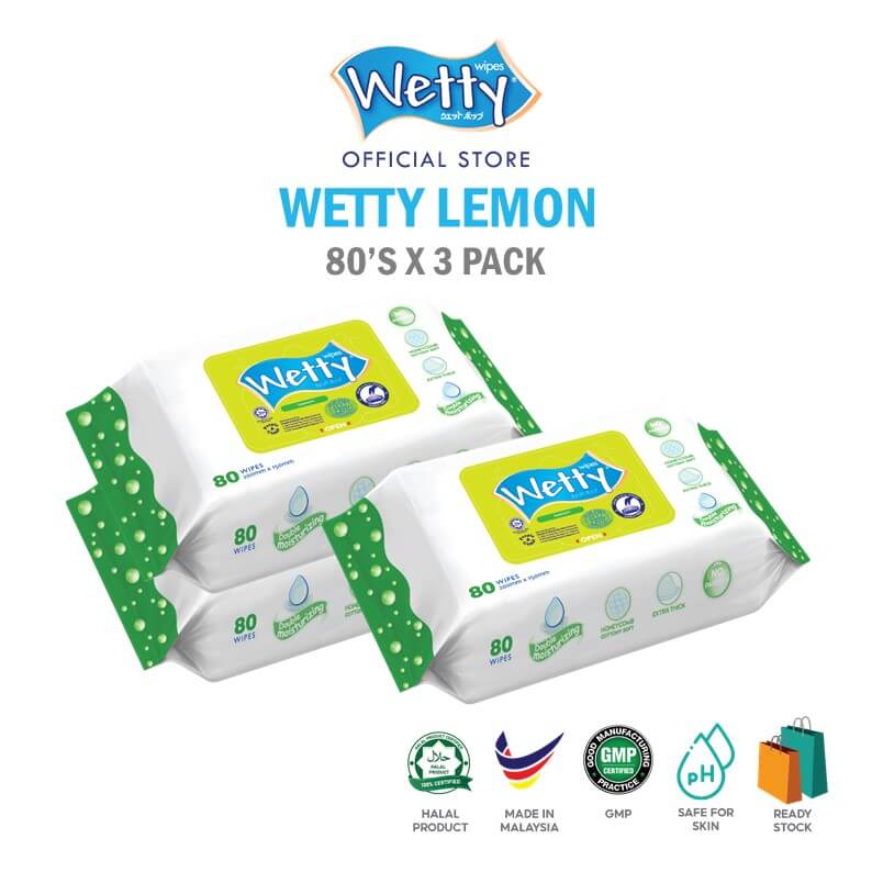 Wetty Lemon Fragrance Wet Wipes 80\'s x 3 Bags