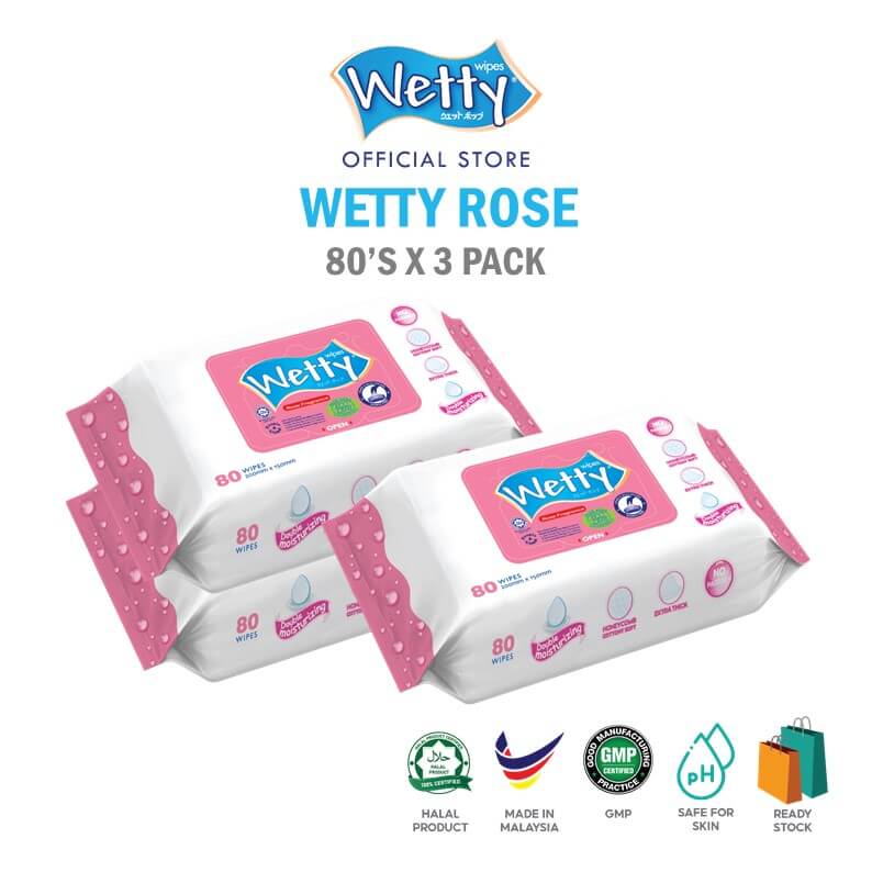 Wetty Rose Fragrance Wet Wipes 80\'s x 3 Bags