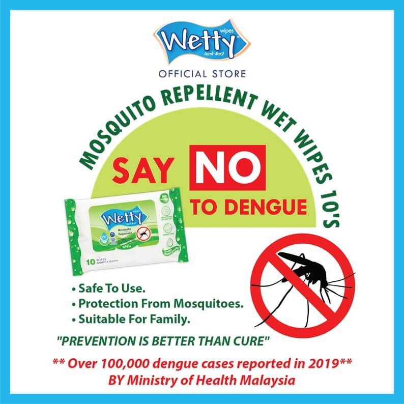 Wetty Mosquito Repellent Wet Wipes 10's x 2 Bags