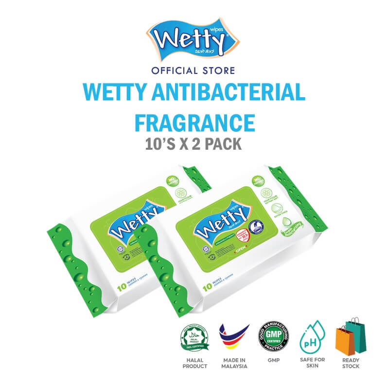 Wetty Antibacterial Fragrance Wet Wipes 10\'s x 2 Bags