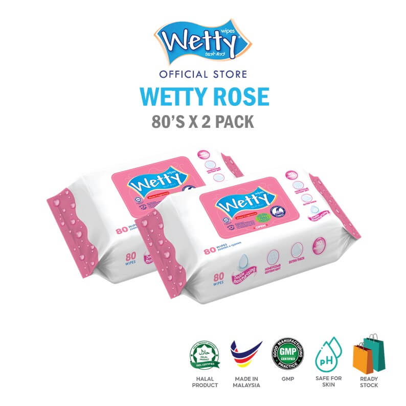 Wetty Rose Fragrance Wet Wipes 80\'s x 2 Packs