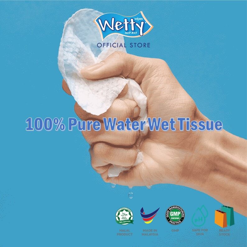 Wetty Wet Tissue Sea Breeze Fragrance Wipes Tuala Basah Tebal 1pack x 80's