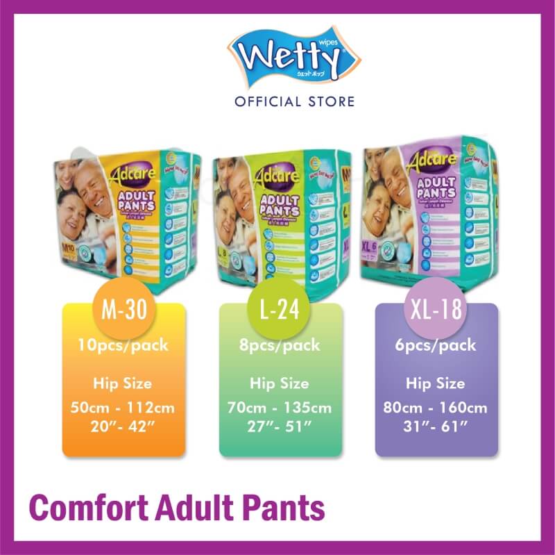 Adcare Adult Pants (M SIZE 10 PCS) x 1 Bags [Free Wetty Wet Wipes 10's Rose / Cherry Blossom]