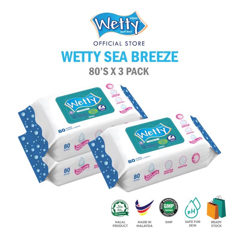 Wetty Sea Breeze Fragrance Wet Wipes 80\'s x 3 Bags