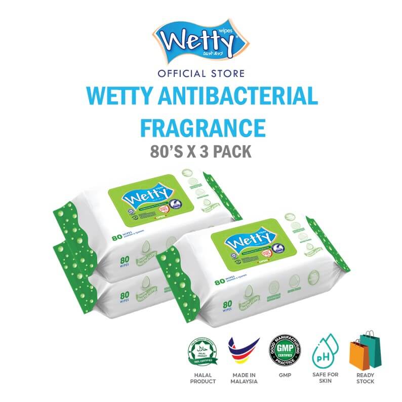 Wetty Antibacterial Fragrance Wet Wipes 80\'s x 3 Bags