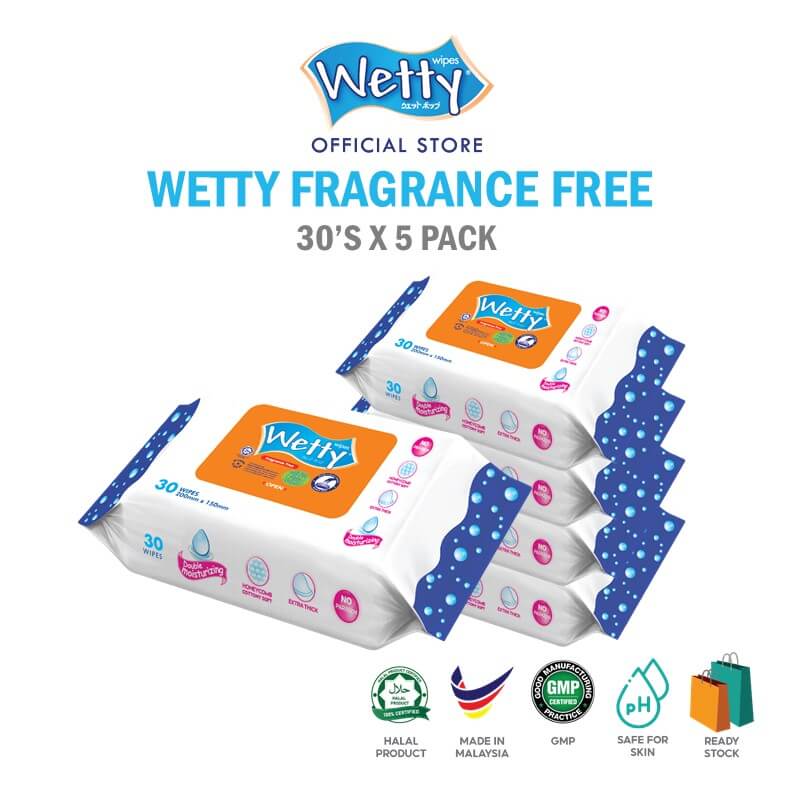 Wetty Nice Fragrance Free Wet Tissue (5 pack x 30\'s)