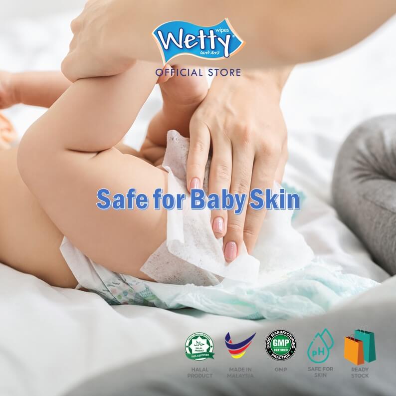 Wetty Wet Tissue Antibacterial Fragrance Free Baby Wipes Extra Thick Tisu Basah 3 x 30's