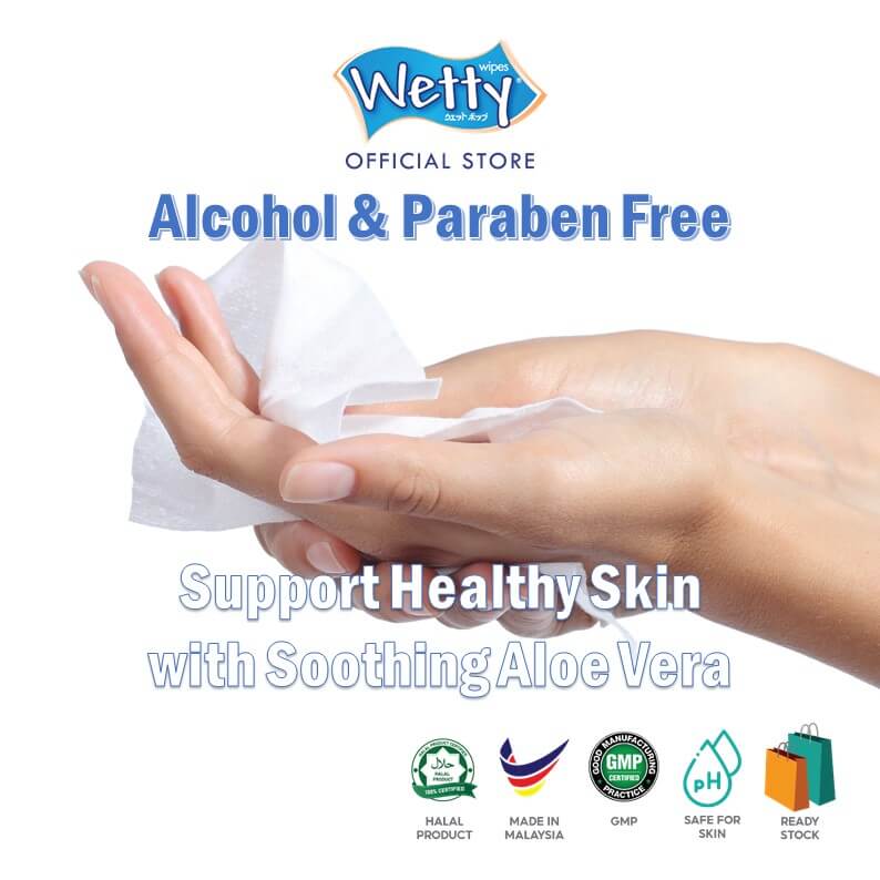 Wetty Wet Tissue Antibacterial Fragrance Free Baby Wipes Extra Thick Tisu Basah 3 x 30's