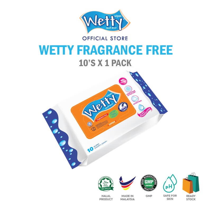 Wetty Wet Tissue Fragrance Free Wet Wipes Tuala Basah Tebal (1 x 10’s)