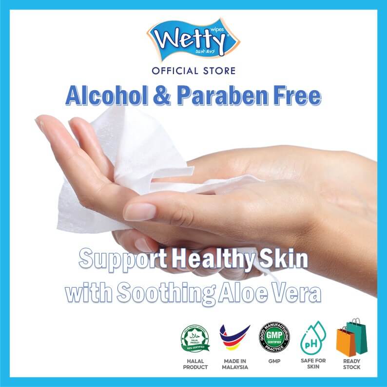 Wetty Wet Tissue Fragrance Free Wet Wipes Tuala Basah Tebal (1 x 10’s)
