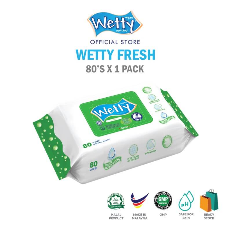 Wetty Wet Tissue Fresh Fragrance Wipes Tuala Basah Tebal 1pack x 80\'s
