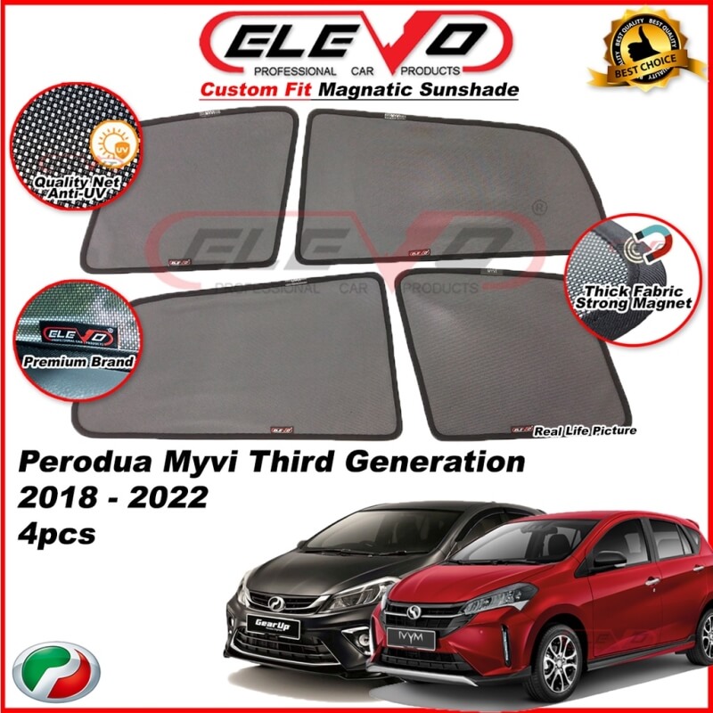 ELEVO Perodua Myvi 2018 to 2022 Magnetic Custom Fit Sunshade Magnet Shade Sun Protection(premium quality) 4pcs