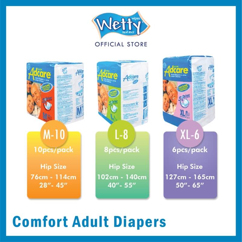 Adcare Adult Diapers Leak Guard (M Size 10 PCS) x 1 Bags [Free Wetty Wet Wipes 10's Rose / Cherry Blossom]